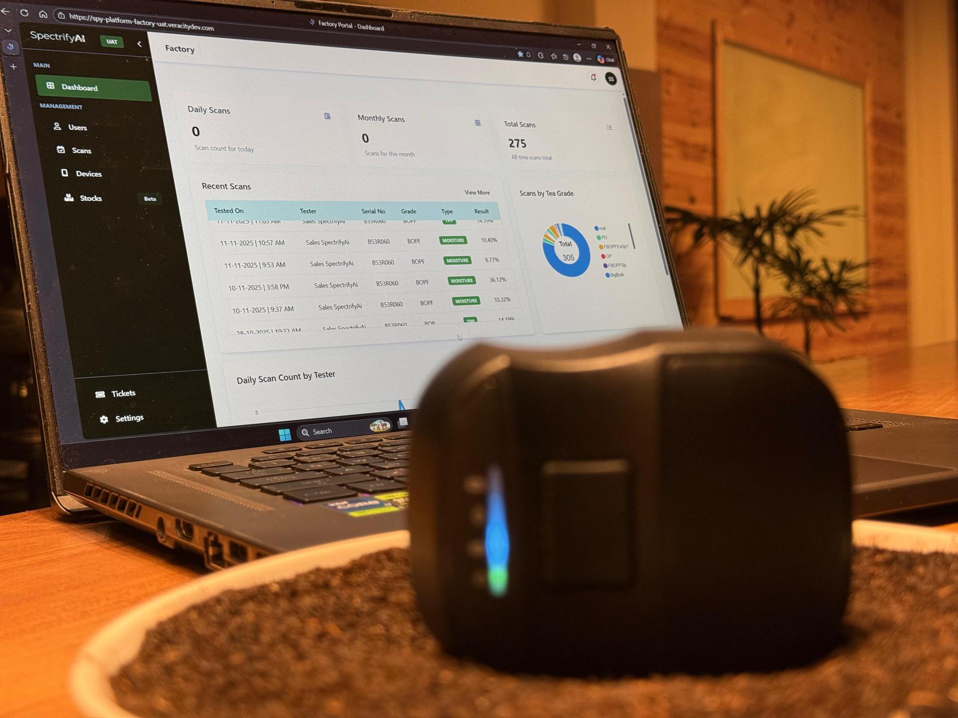SpectrifyAI spectrometer and cloud dashboard